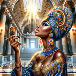 Create an airbrush oil painting of an African American woman wit...