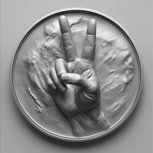 Design a high-contrast grayscale 3d bas relief of a hand flashin...