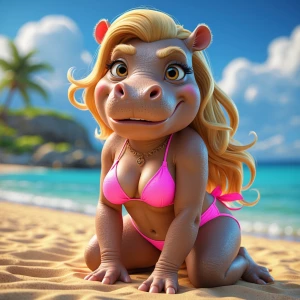 glamorous anthropomorphic female hippopotamus character, pixar-...