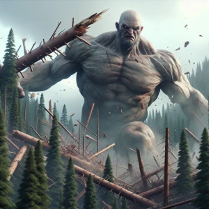 Generate a hyper-realistic image depicting a colossal, bald, and...