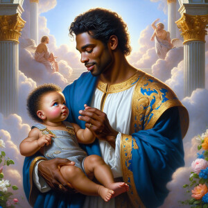 Classical oil painting style depicting an African-American Jesus...