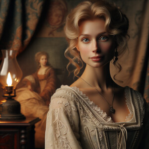 A portrait of a besutiful blonde woman in the 17th century in a...