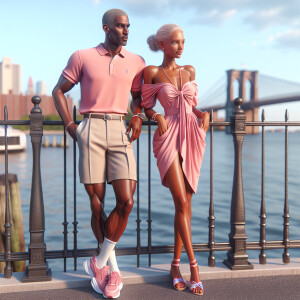 Create a vibrant 3D image of an elegant 50-year-old African Amer...