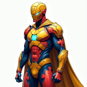 Design a superhero clad in seamless liquid armor that resembles...