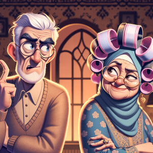 An animated image featuring an elderly couple in a moment of lig...