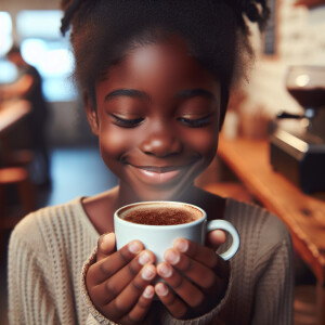 A black girl sniffing coffee because she’s addicted