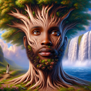 Create a hyper-realistic 3-D oil painting of a tree integrated w...