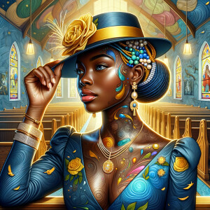 A spiritually enriching illustration portrays an African America...