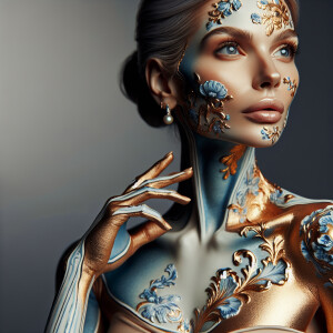 A beautiful woman whose skin on her face, neck and arms has been...