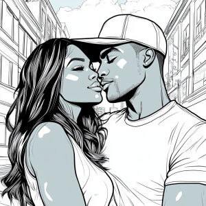 Create a pop art style coloring book page featuring a modern car...