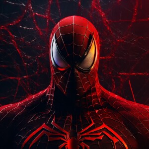 Create an image featuring a Spiderman-Venom hybrid character wit...