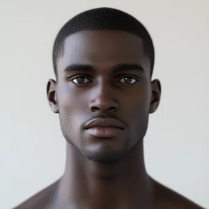 Create an image of a slender African American man, aged 21, with...