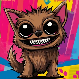 Stylized character portrait of a mischievous designer toy creat...