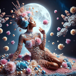 "Create an image of a majestic light skin Hawaiian woman whose f...