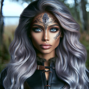 A beautiful huntress from the “Monster Hunter” series with dark...