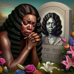 A beautiful light-skinned African-American woman with long wavy...