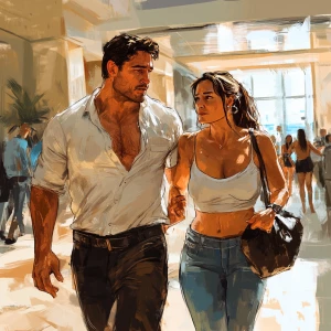 Digital,A man( muscular beefy criminal) walking with a woman(his...