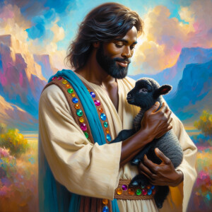 Oil painting of an African-American man resembling Jesus Christ,...