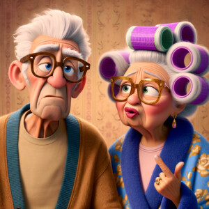 An animated image featuring an elderly couple in a moment of lig...