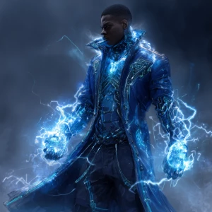 A powerful superhero character in a futuristic outfit, wearing a...