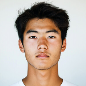 Portrait of a 22-year-old Japanese man with a clean face looking...