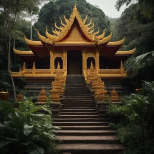 Buddhist Theravada thailand style temple, located in bali surrou...