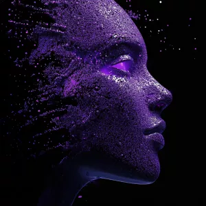 generate purple ai face on black background