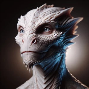 A hyper-realistic close-up of a pale Dragon born character with...