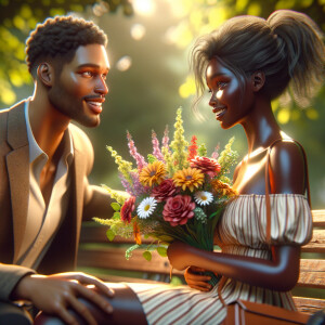 A photorealistic scene captures a young African American couple...