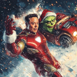 Elon Musk as Iron Man with Christmas style. Elonmass is smashing...