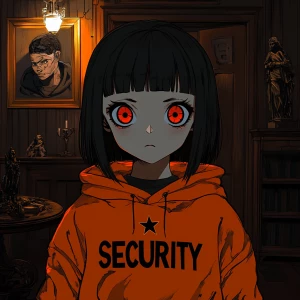Create an image of a young anime-style character with short blac...