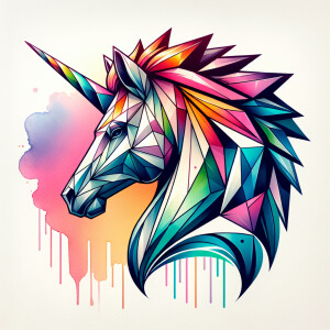 tattoo designed unicorn head with strong geometric  prism shapes...