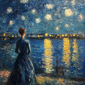 Starry night in the style of Berthe Morisot