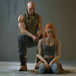 A photorealistic high resolution image. Light ginger haired fema...