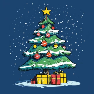 Christmas tree with gifts in carton style.