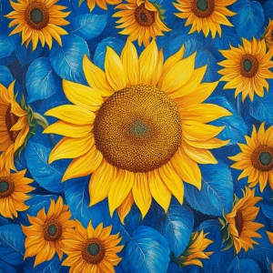 Create an image featuring a vibrant blue background, densely cov...