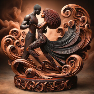 3d wood and porcelain sculpture of an Afrocentric woman with a m...