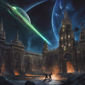 Two aliens engage in a fierce battle on their spaceship, unleash...