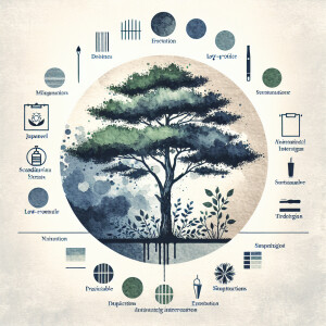 Create a watercolor image of a tree infused with both Japanese a...