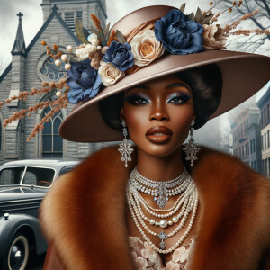 "Depict a graceful African-American woman embodying the sophisti...