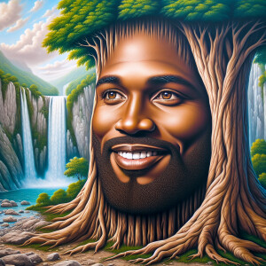 A hyper-realistic 3-D oil painting depicting a tree integrated w...