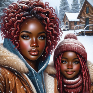 Oil painting style snow day in Arizona cabins snow falling. hard...