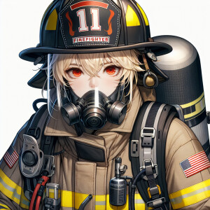 Seras Victoria as a firefighter, firefighter helmet, air pack