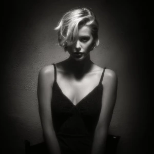Portrait noir of a blonde woman