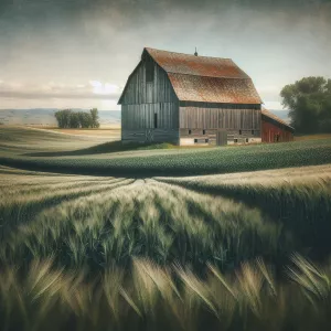 A timeless depiction of an old, weathered barn in a field