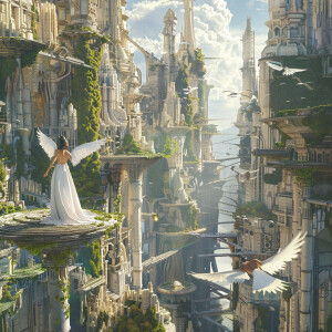 Imagine a utopian future of sea moss and winged gods and goddess...