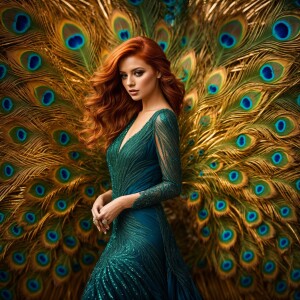 Create a photorealistic image of a woman with ginger hair attend...