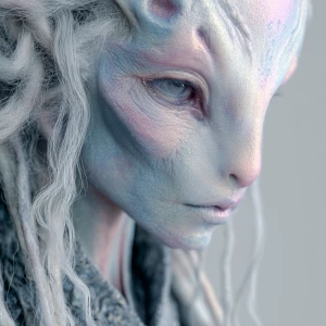 An otherworldly, serene, and beautiful standing full body alien...
