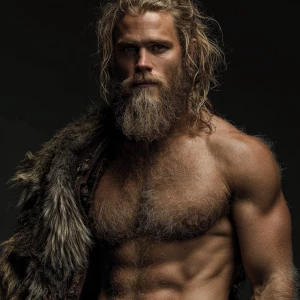 The image shows man with a muscular, hairy physique. hairy blond...
