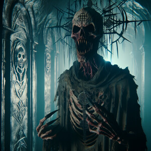 A nightmarish spectral being with elongated fangs and a contorte...